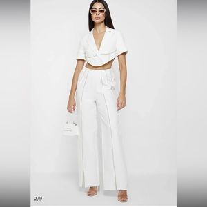 MANIÈRE DE VOIR- TAILORED CORSET DETAIL TROUSERS AND CROP BLAZER JACKET